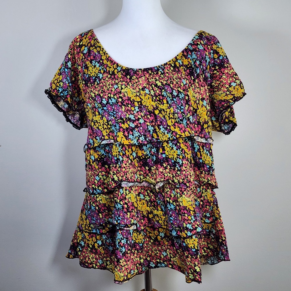 Penningtons Tiered Floral Blouse Womens 1X Ruffle Ditsy Boho Cottagecore Prairie